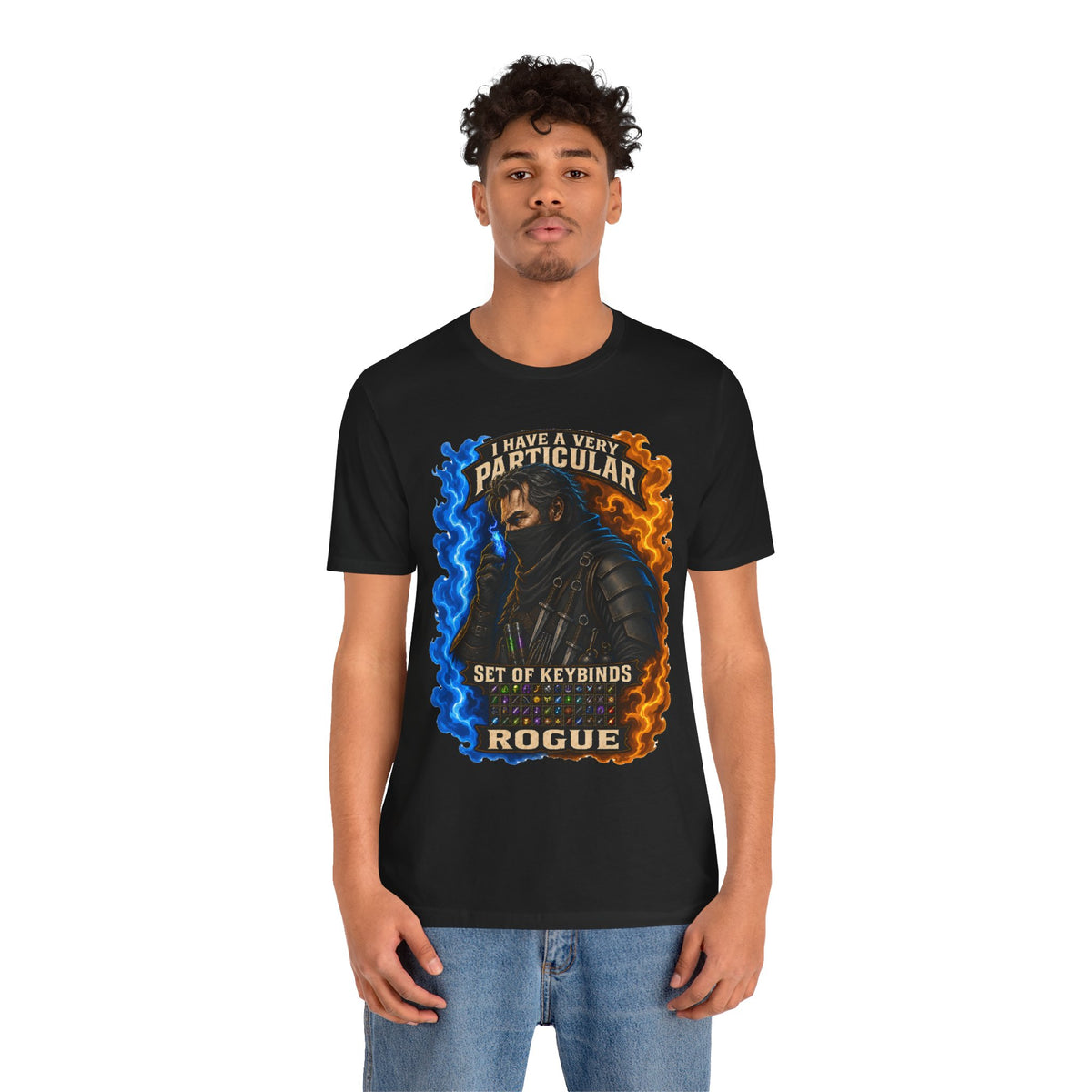 Particular Set of Keybinds Rogue graphic T-shirt product mockup