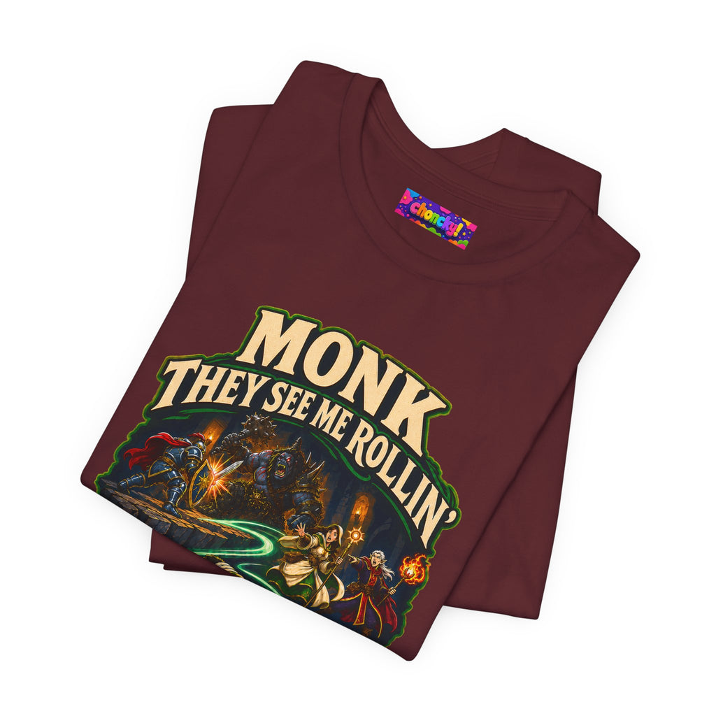 They See Me Rollin’ Monk graphic T-shirt product mockup