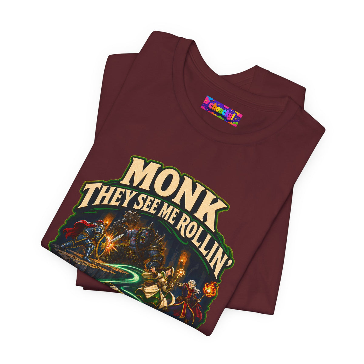They See Me Rollin’ Monk graphic T-shirt product mockup
