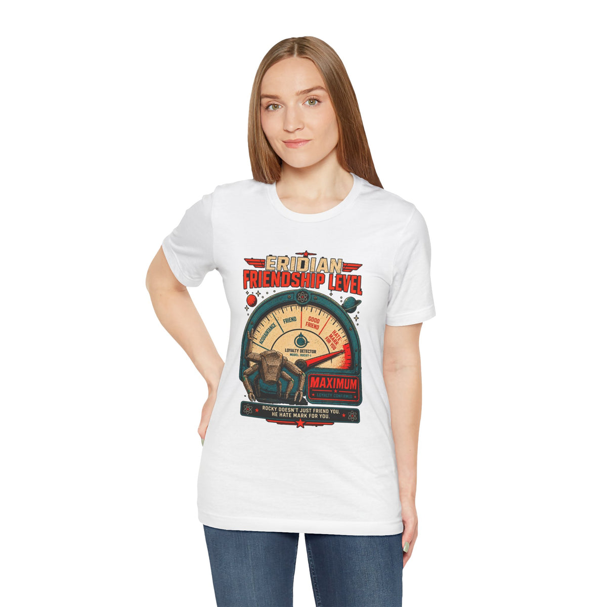 Eridian Friendship Level: Maximum graphic T-shirt product mockup