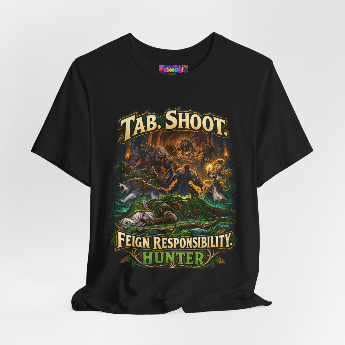 Feign Responsibility Hunter graphic T-shirt product mockup