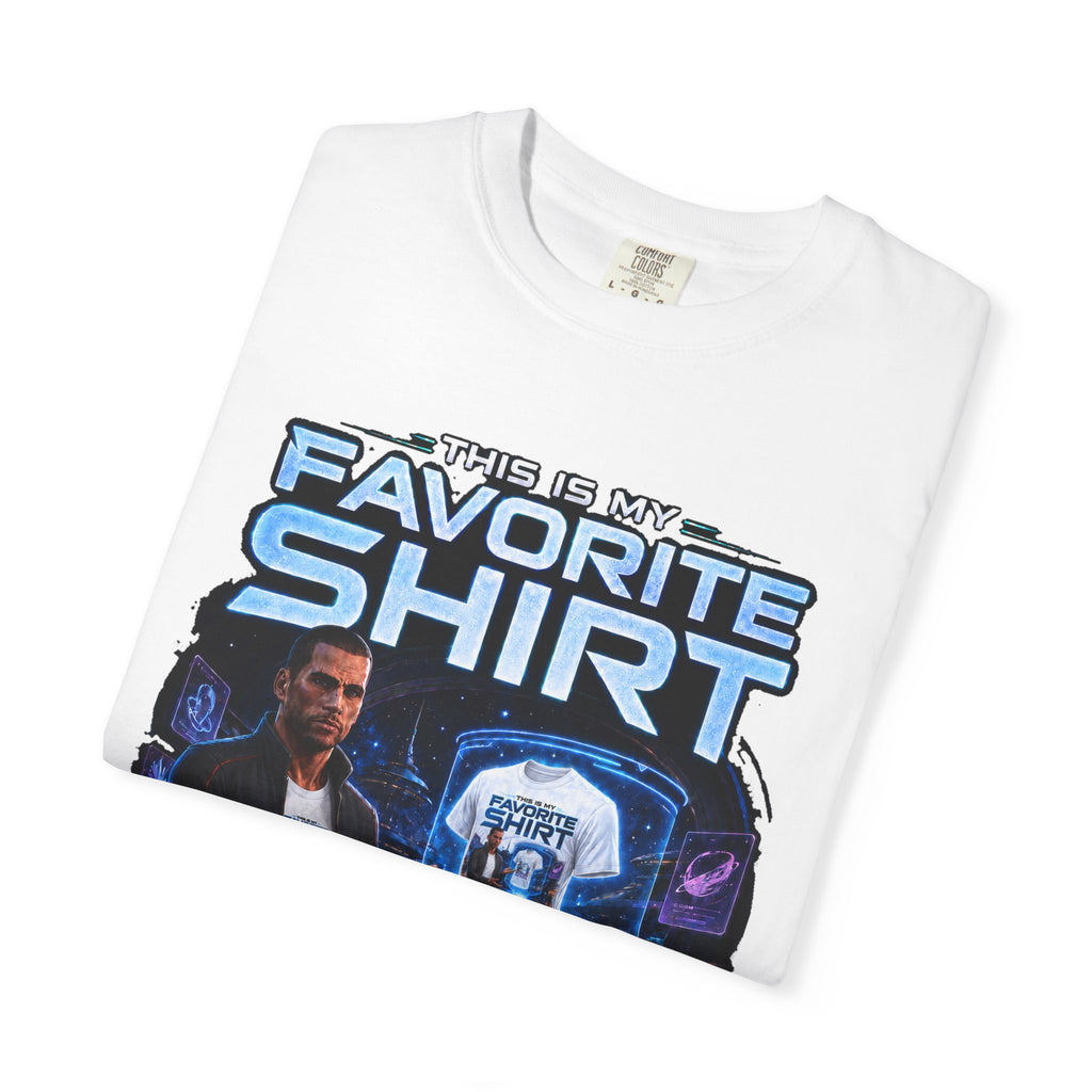 Commander's Favorite Shirt on the Citadel sci-fi graphic T-shirt, white shirt folded to show the print.