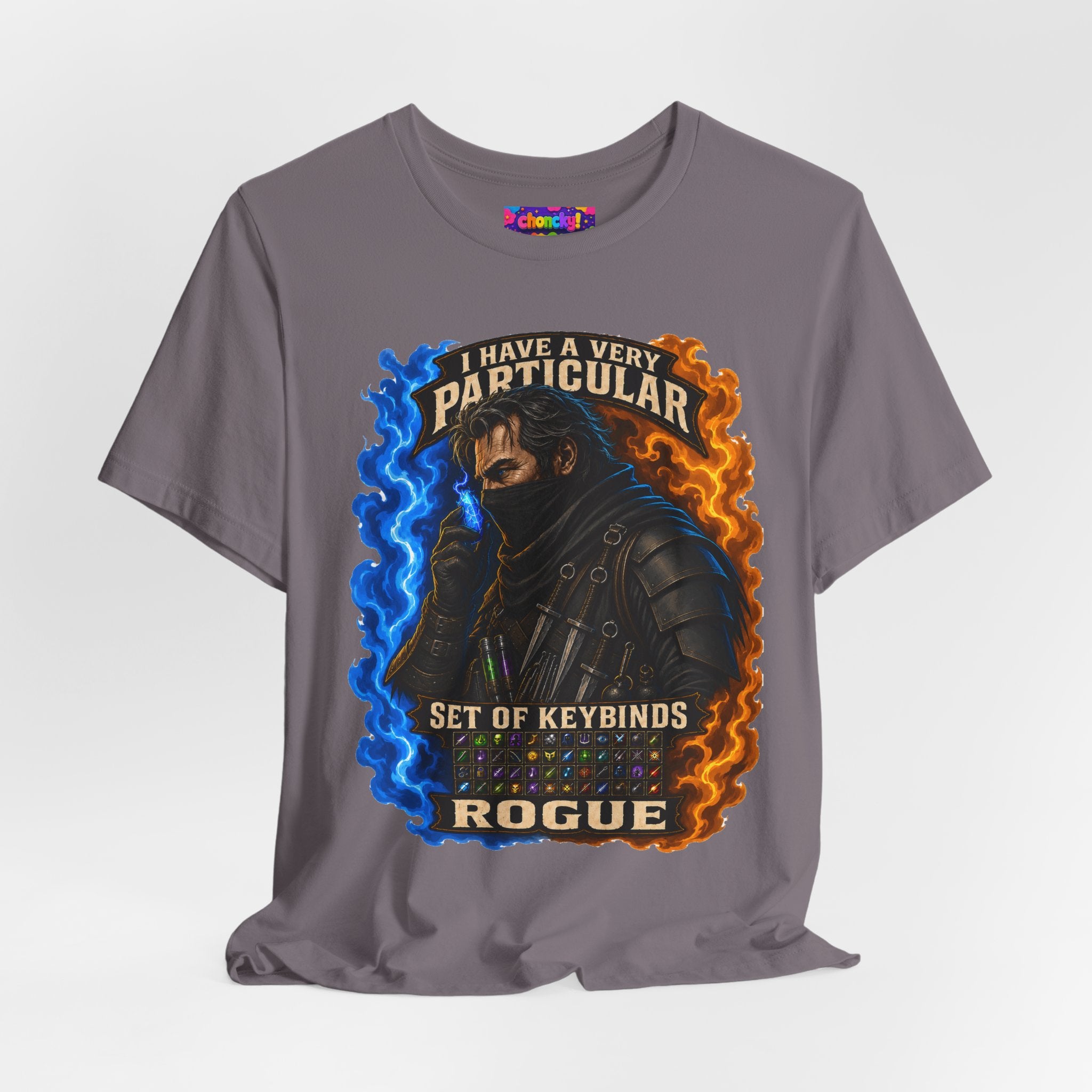 Particular Set of Keybinds Rogue graphic T-shirt product mockup