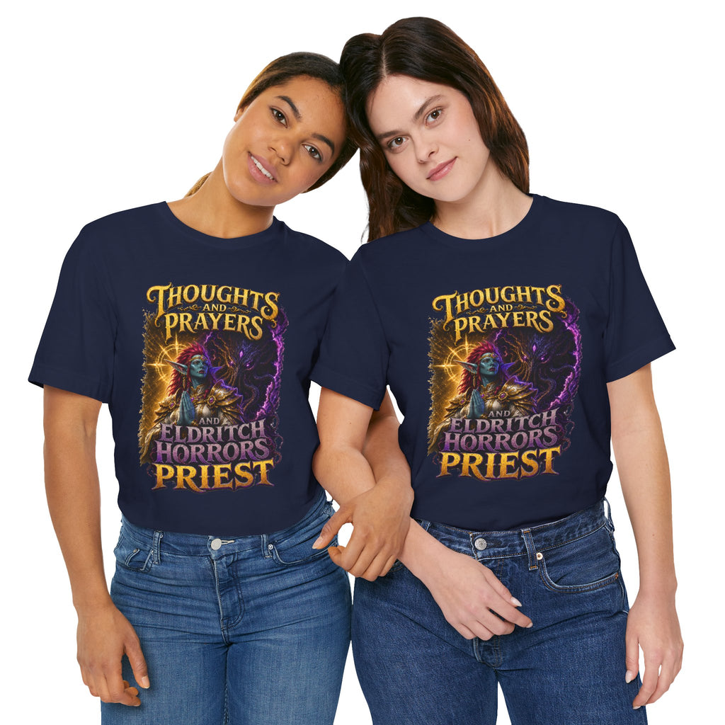Thoughts, Prayers & Eldritch Horrors graphic T-shirt product mockup
