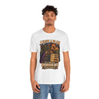 I Have a Plan Barrelmancer fantasy RPG graphic T-shirt, white shirt front view modeled with a relaxed stance.