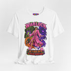 Warlock A-Tier DPS, S-Tier Comfort fantasy gamer T-shirt, white shirt draped on a light background.
