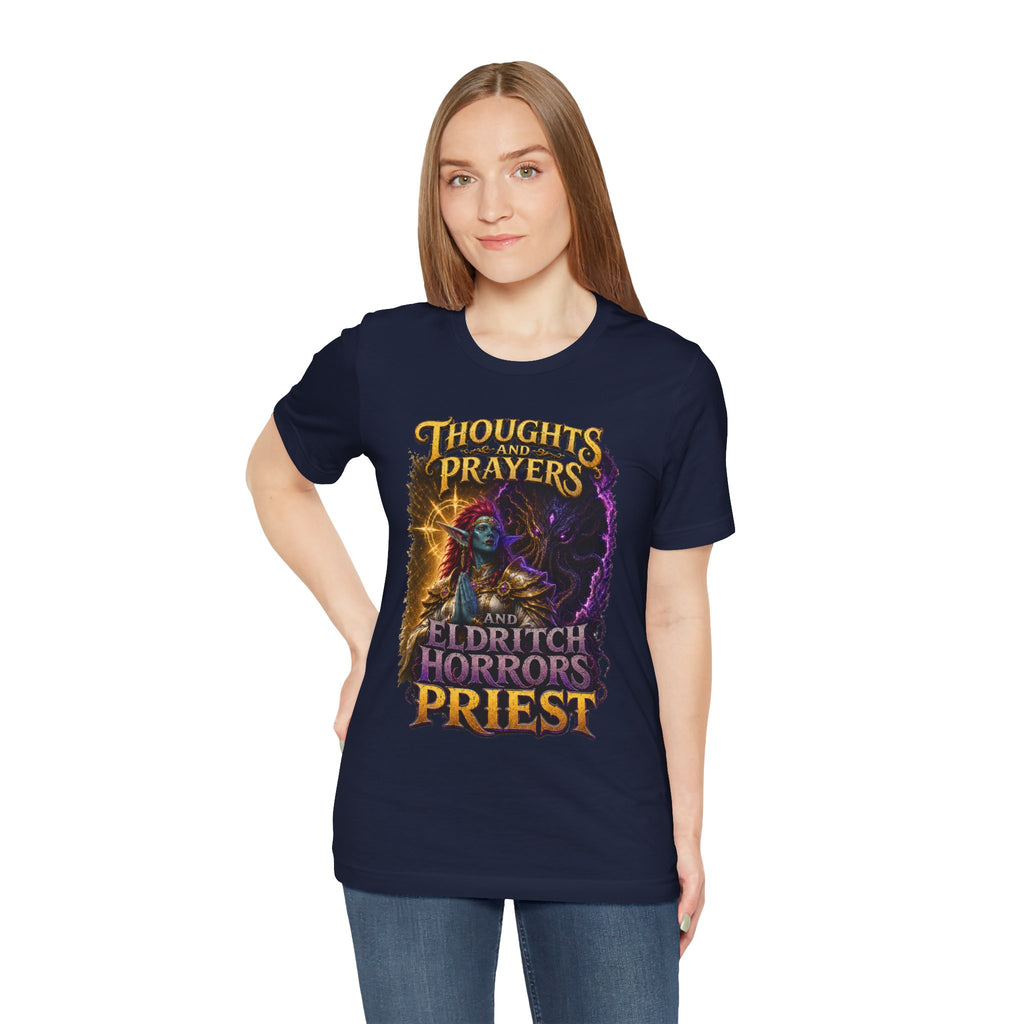 Thoughts, Prayers & Eldritch Horrors graphic T-shirt product mockup