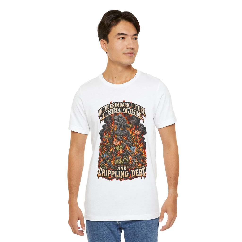 Only Plastic & Crippling Debt graphic T-shirt product mockup