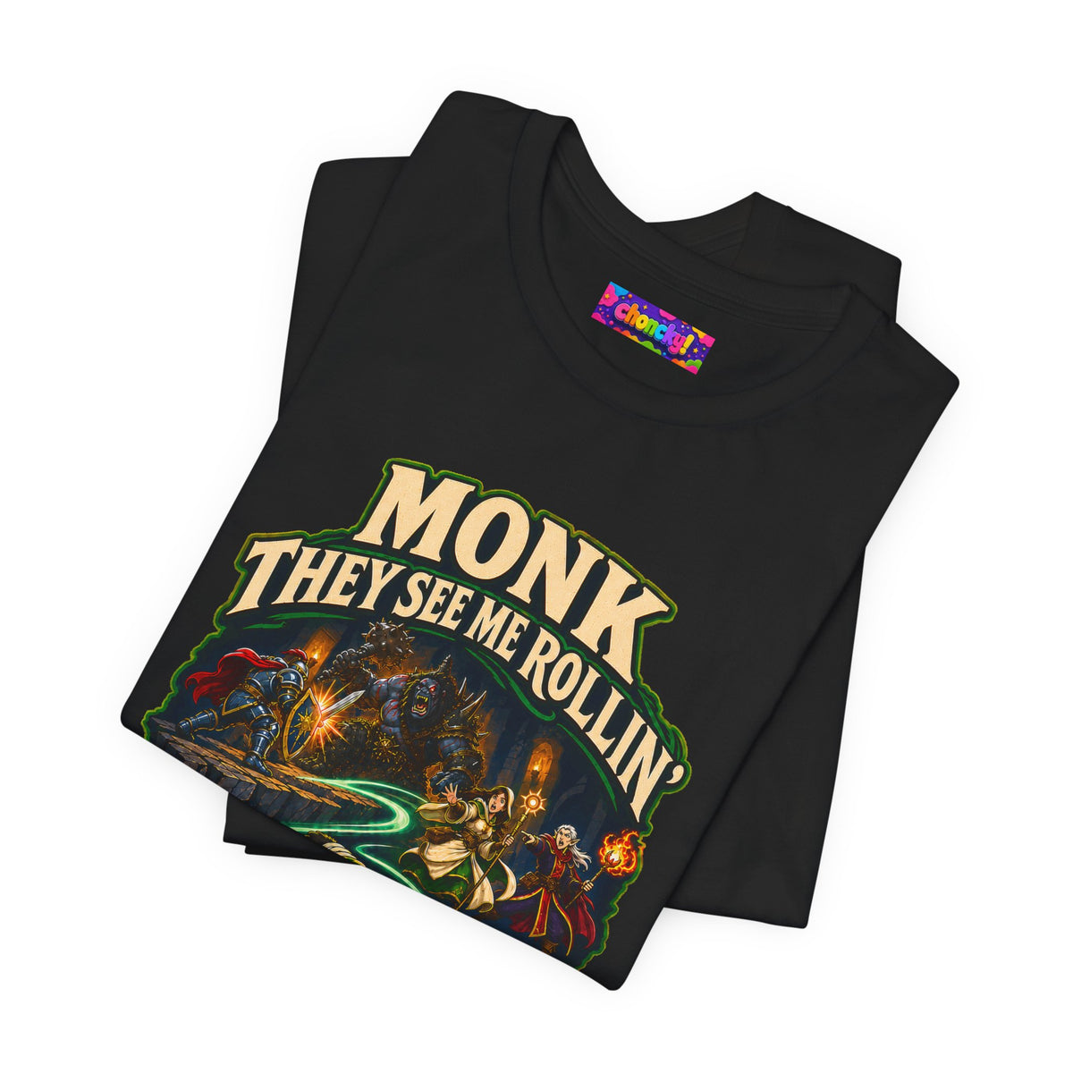 They See Me Rollin’ Monk graphic T-shirt product mockup