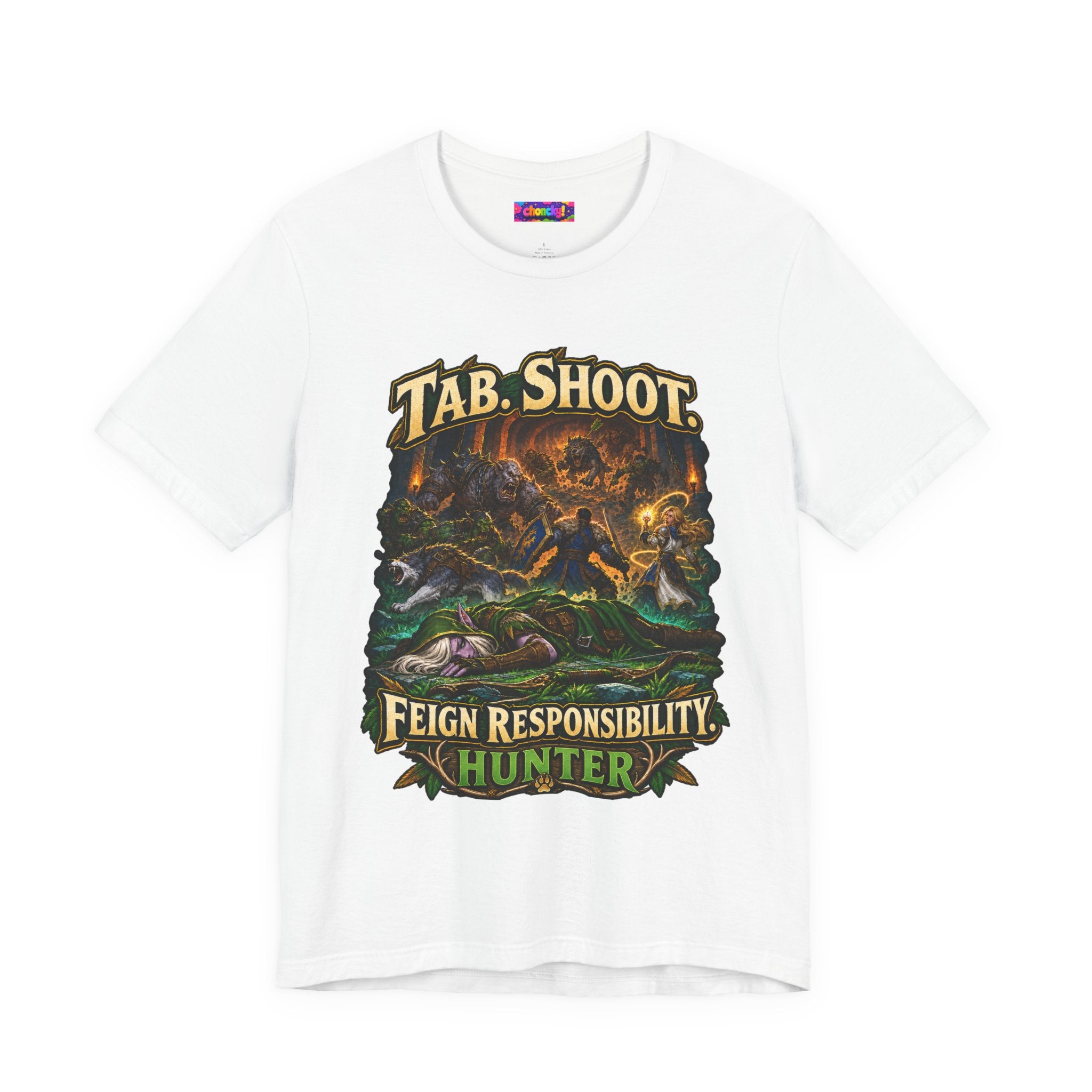 Feign Responsibility Hunter graphic T-shirt product mockup