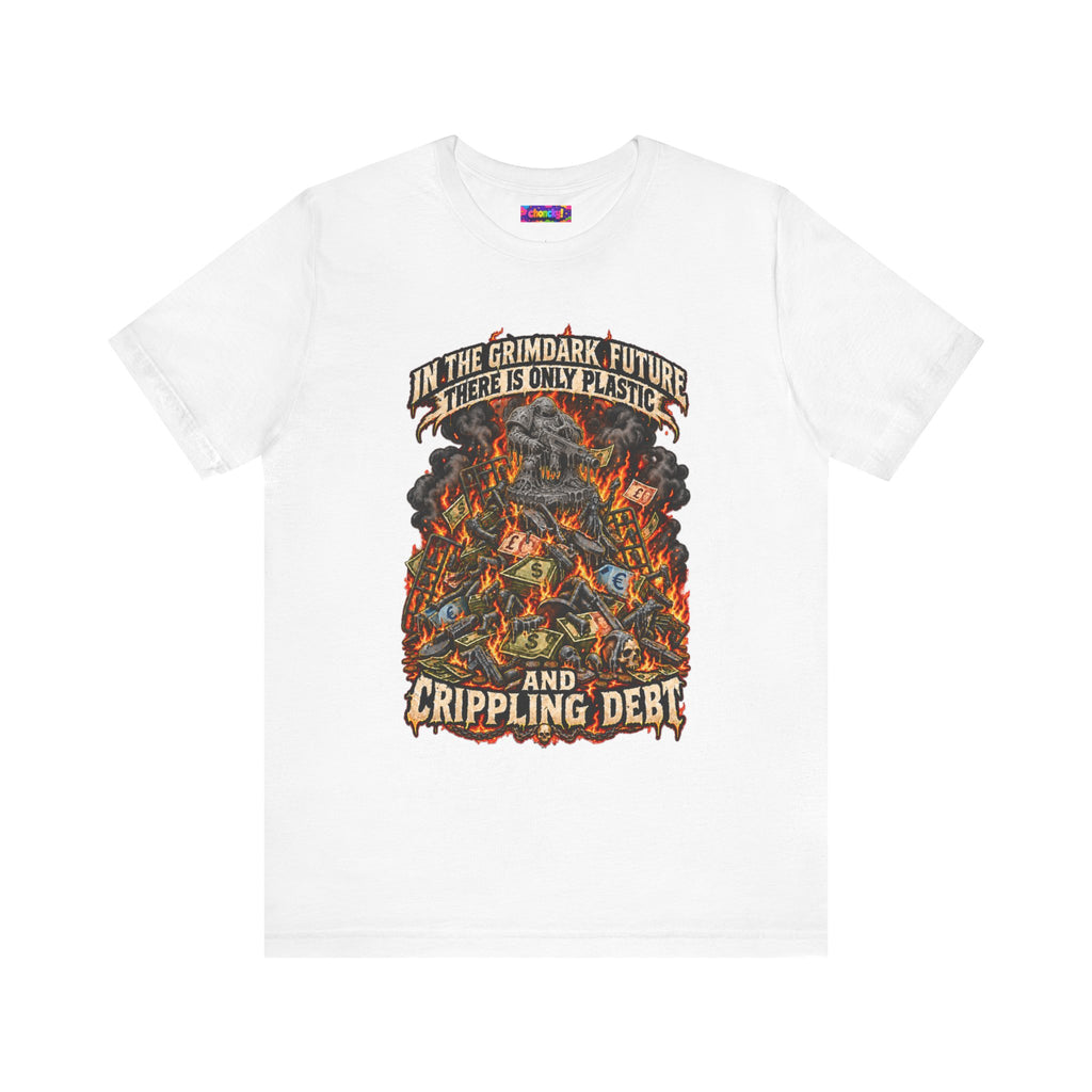 Only Plastic & Crippling Debt graphic T-shirt product mockup