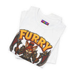 Furry Warrior vulpera fantasy MMO graphic T-shirt, white shirt folded to show the print.