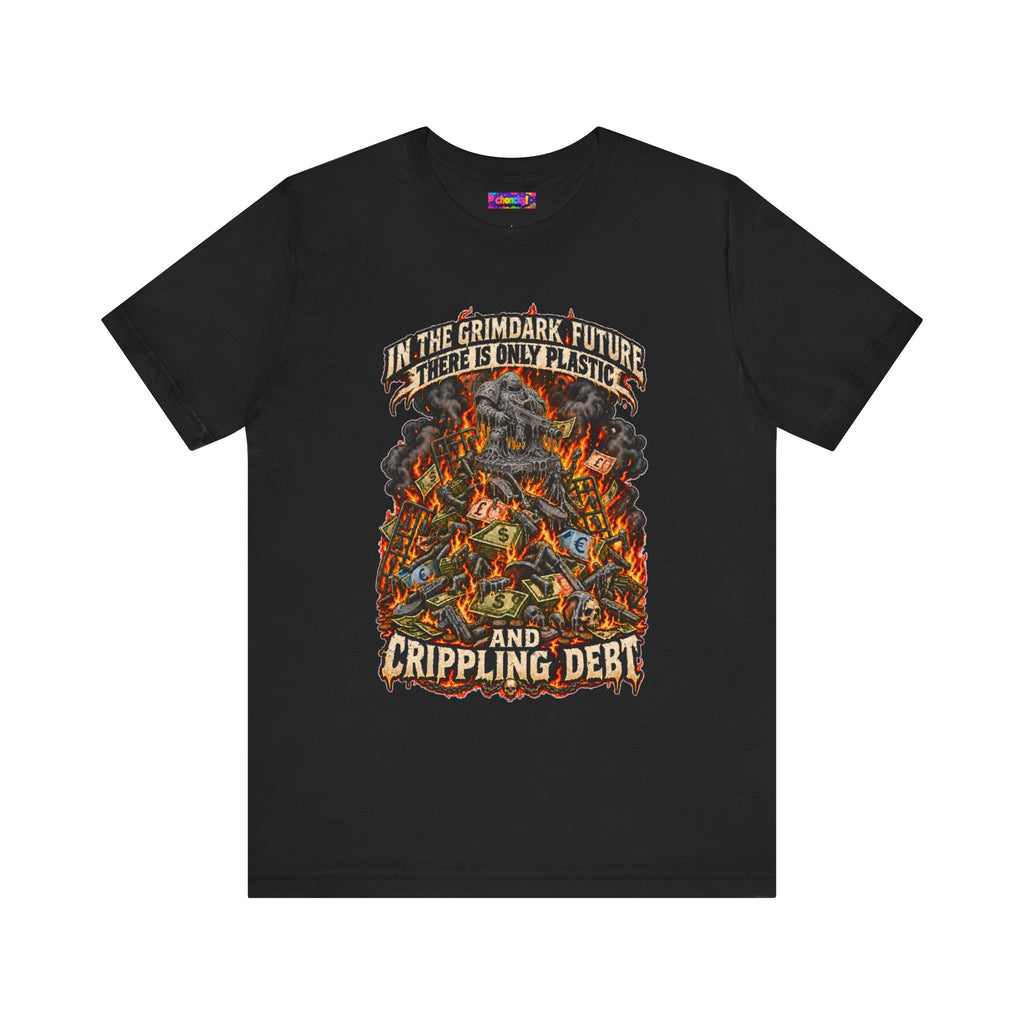 Only Plastic & Crippling Debt graphic T-shirt product mockup