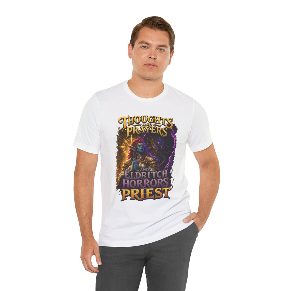 Thoughts, Prayers & Eldritch Horrors graphic T-shirt product mockup