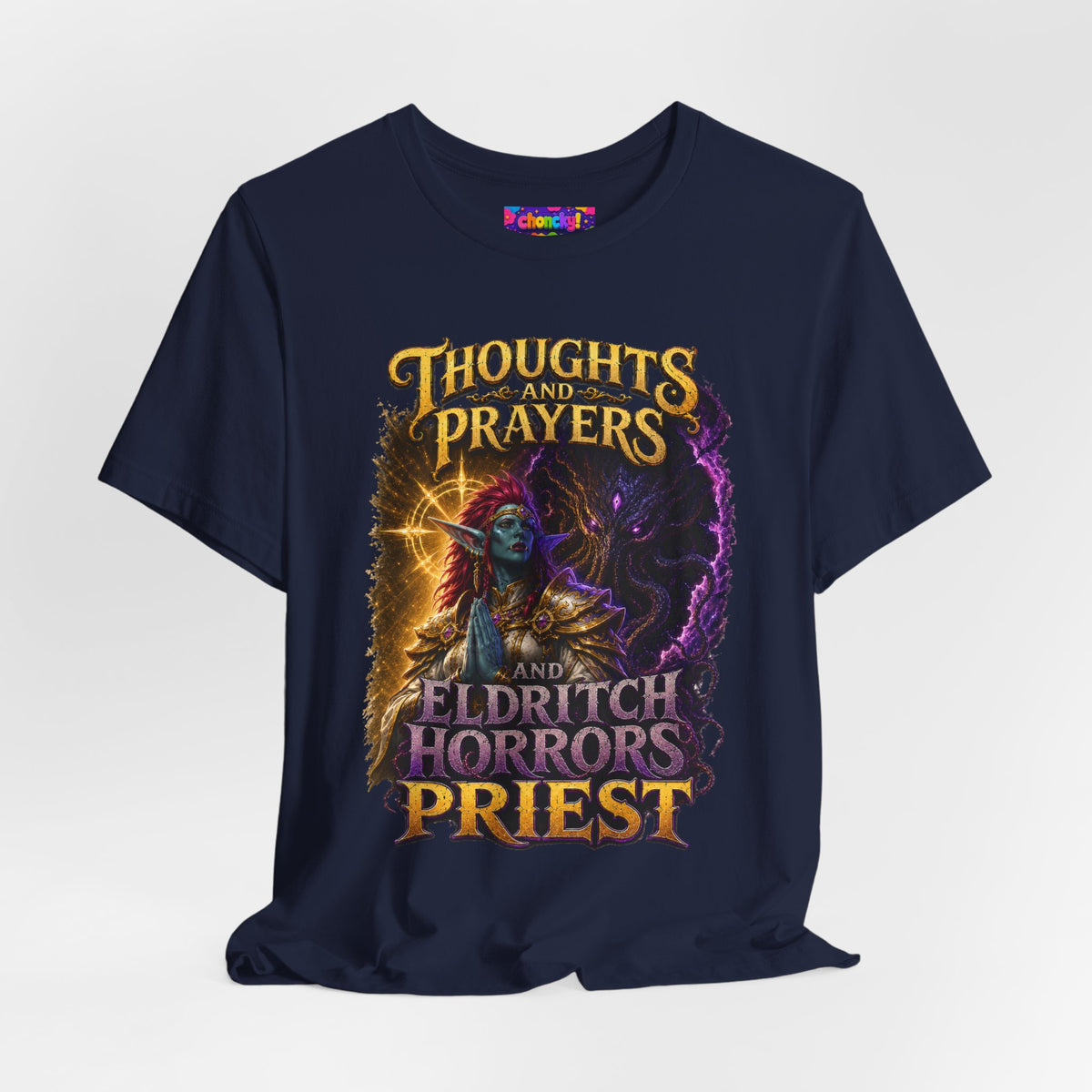 Thoughts, Prayers & Eldritch Horrors graphic T-shirt product mockup