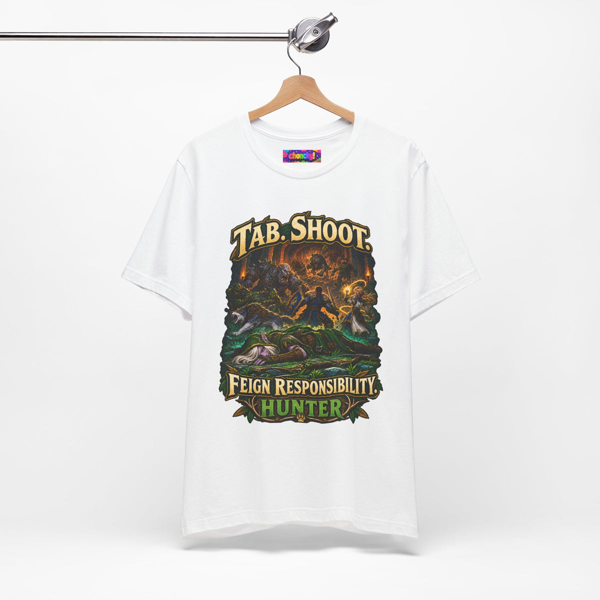 Feign Responsibility Hunter graphic T-shirt product mockup