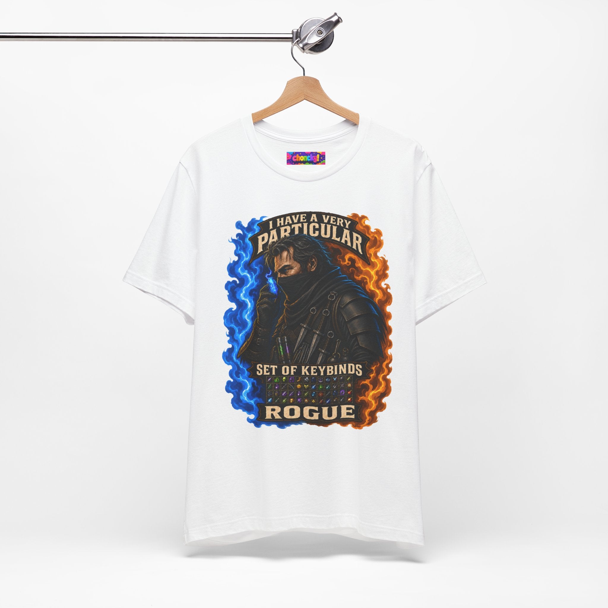 Particular Set of Keybinds Rogue graphic T-shirt product mockup