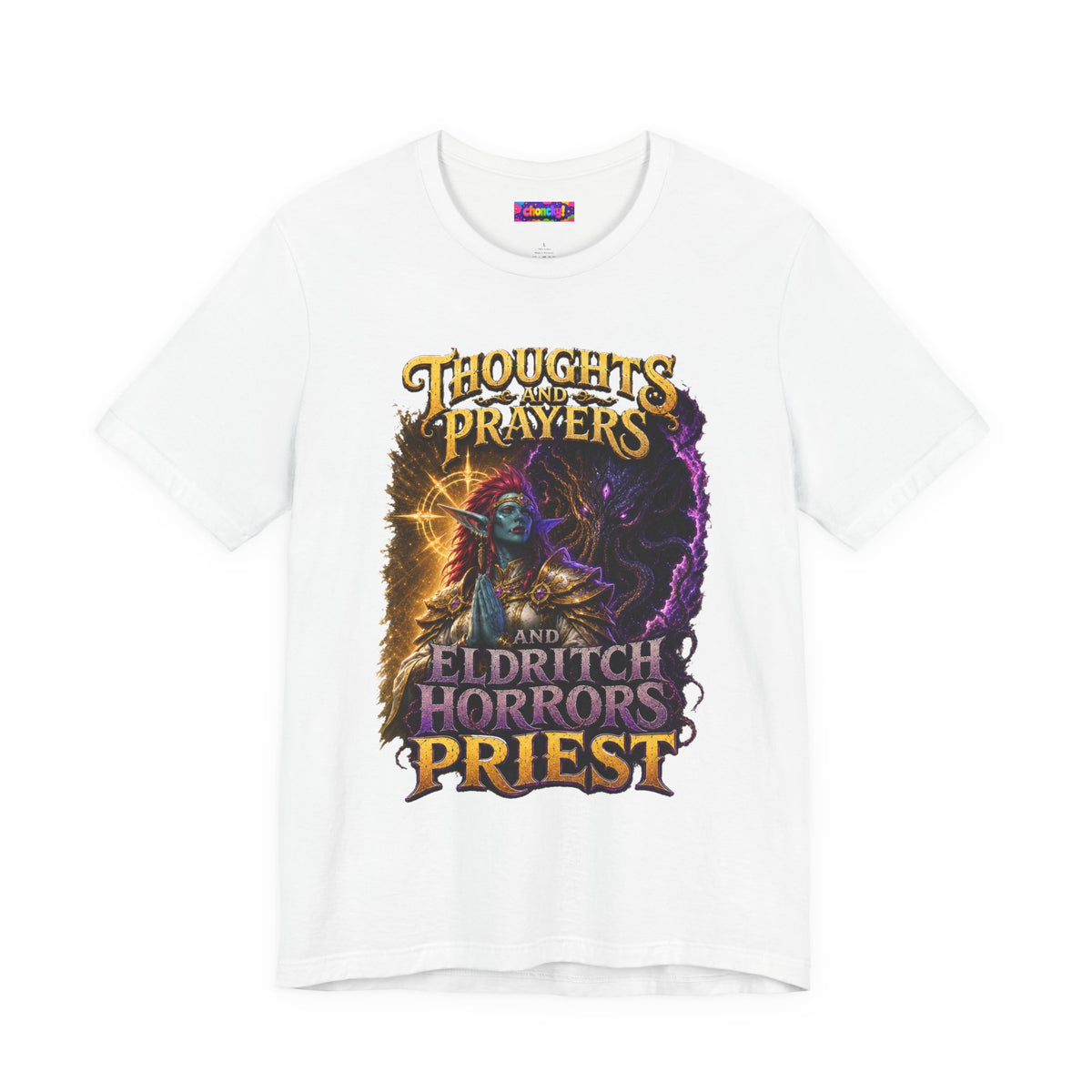 Thoughts, Prayers & Eldritch Horrors graphic T-shirt product mockup
