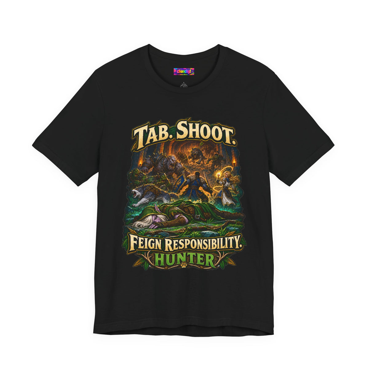 Feign Responsibility Hunter graphic T-shirt product mockup