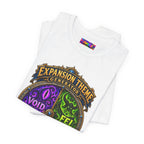 Expansion Theme Generator fantasy MMO graphic T-shirt, white shirt folded to show the print.