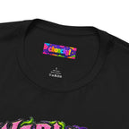 Warlock A-Tier DPS, S-Tier Comfort fantasy gamer T-shirt, close-up of the Choncky neck label.