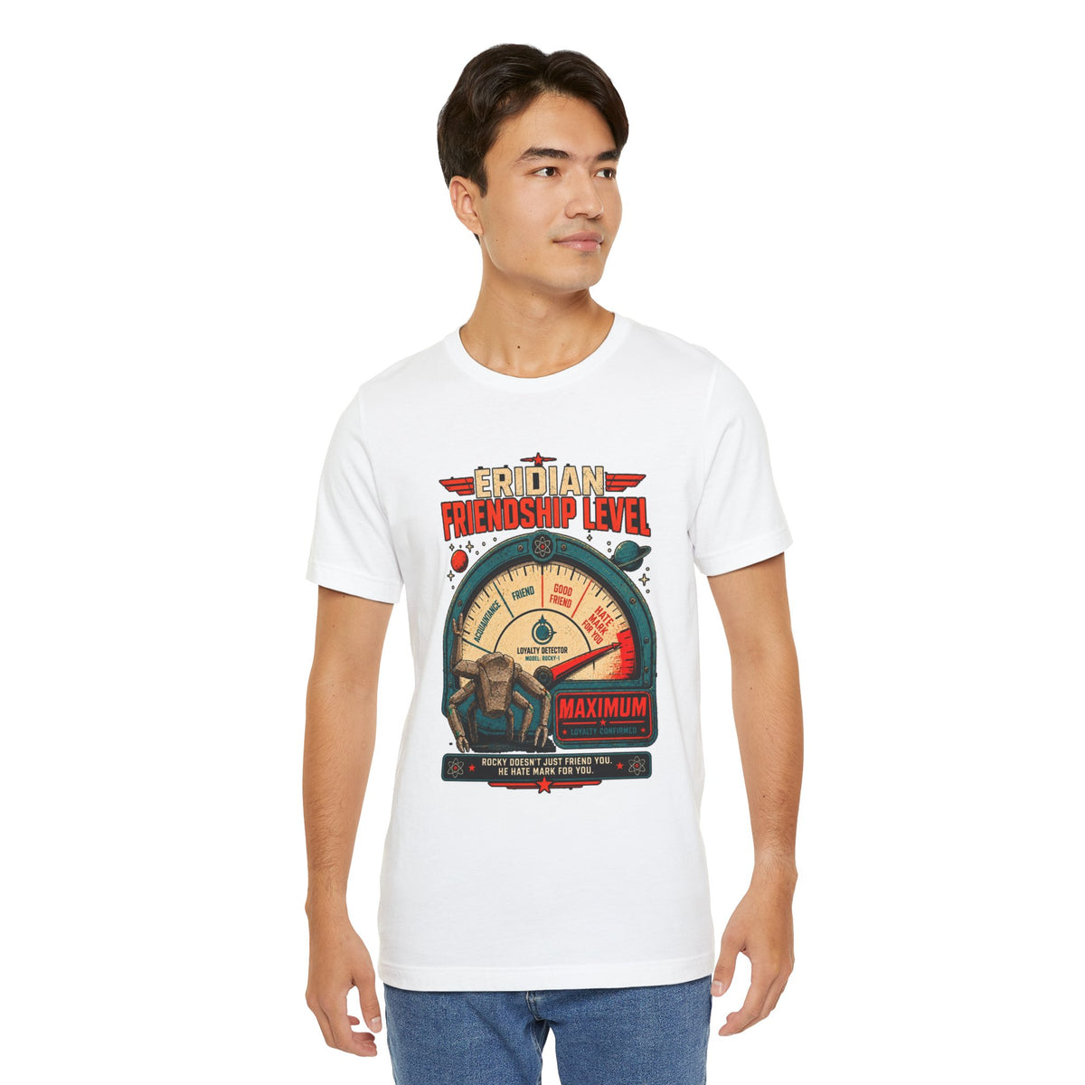 Eridian Friendship Level: Maximum graphic T-shirt product mockup