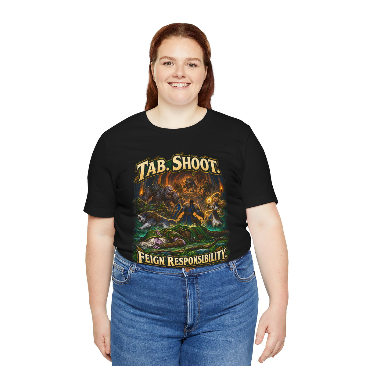 Feign Responsibility Hunter graphic T-shirt product mockup