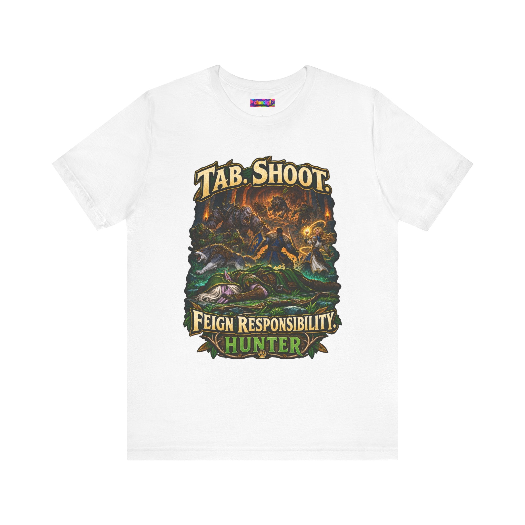Feign Responsibility Hunter graphic T-shirt product mockup
