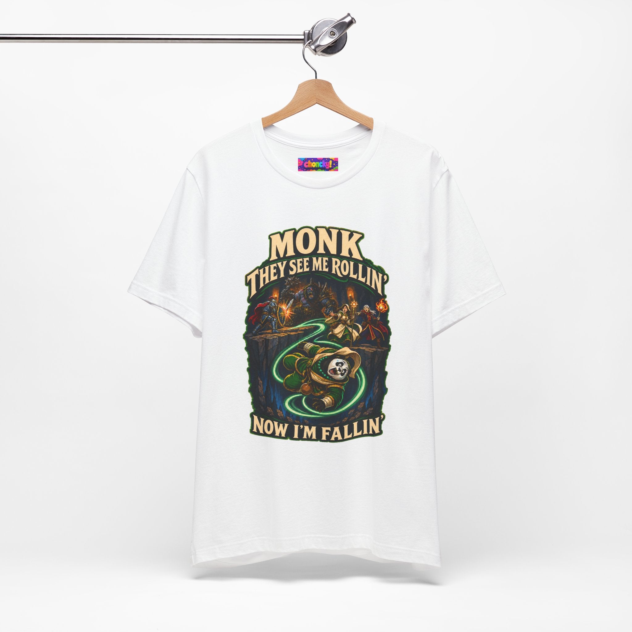 They See Me Rollin’ Monk graphic T-shirt product mockup
