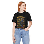 I'm Done Making Alts After This One fantasy MMO graphic T-shirt, black shirt front view modeled in a casual stance.