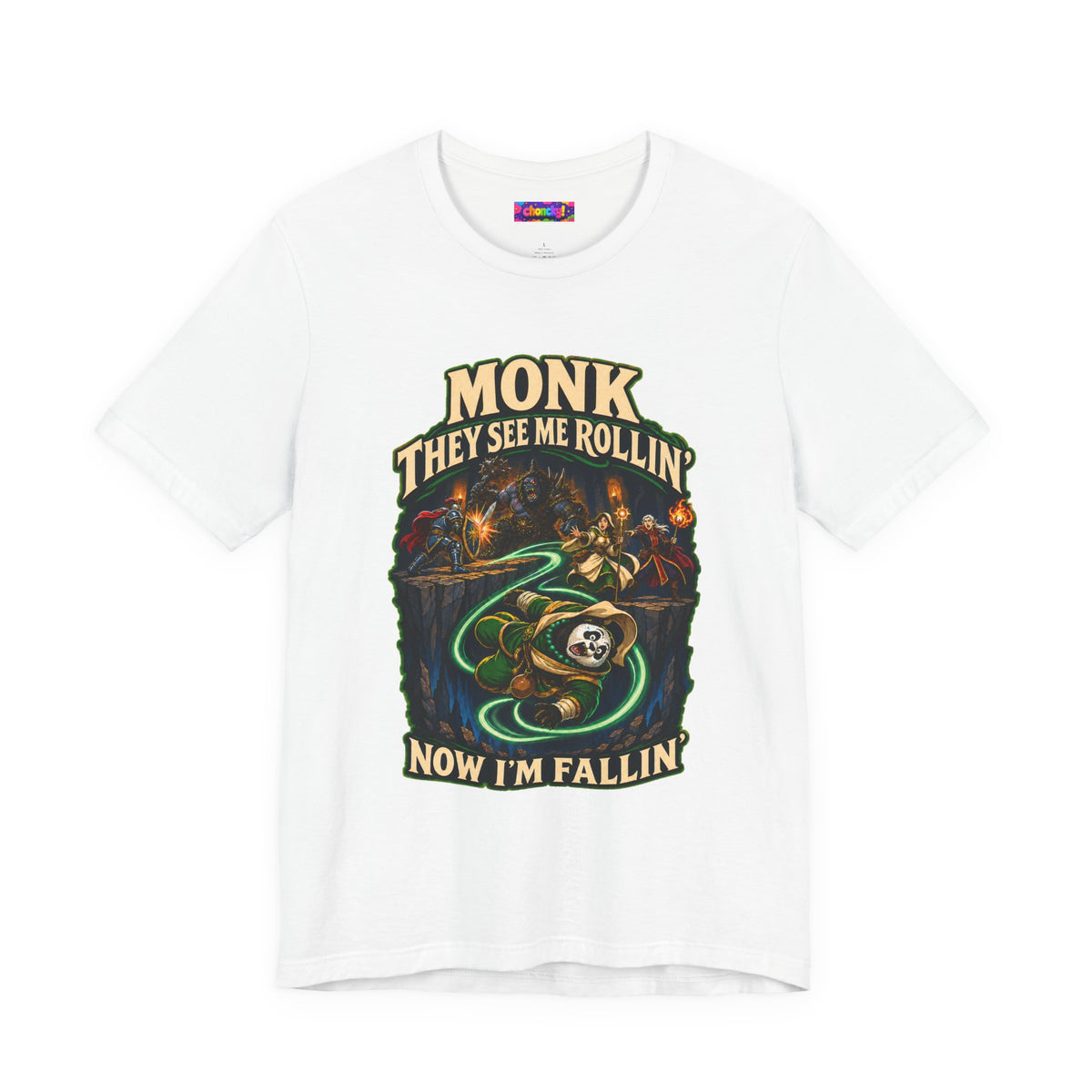 They See Me Rollin’ Monk graphic T-shirt product mockup