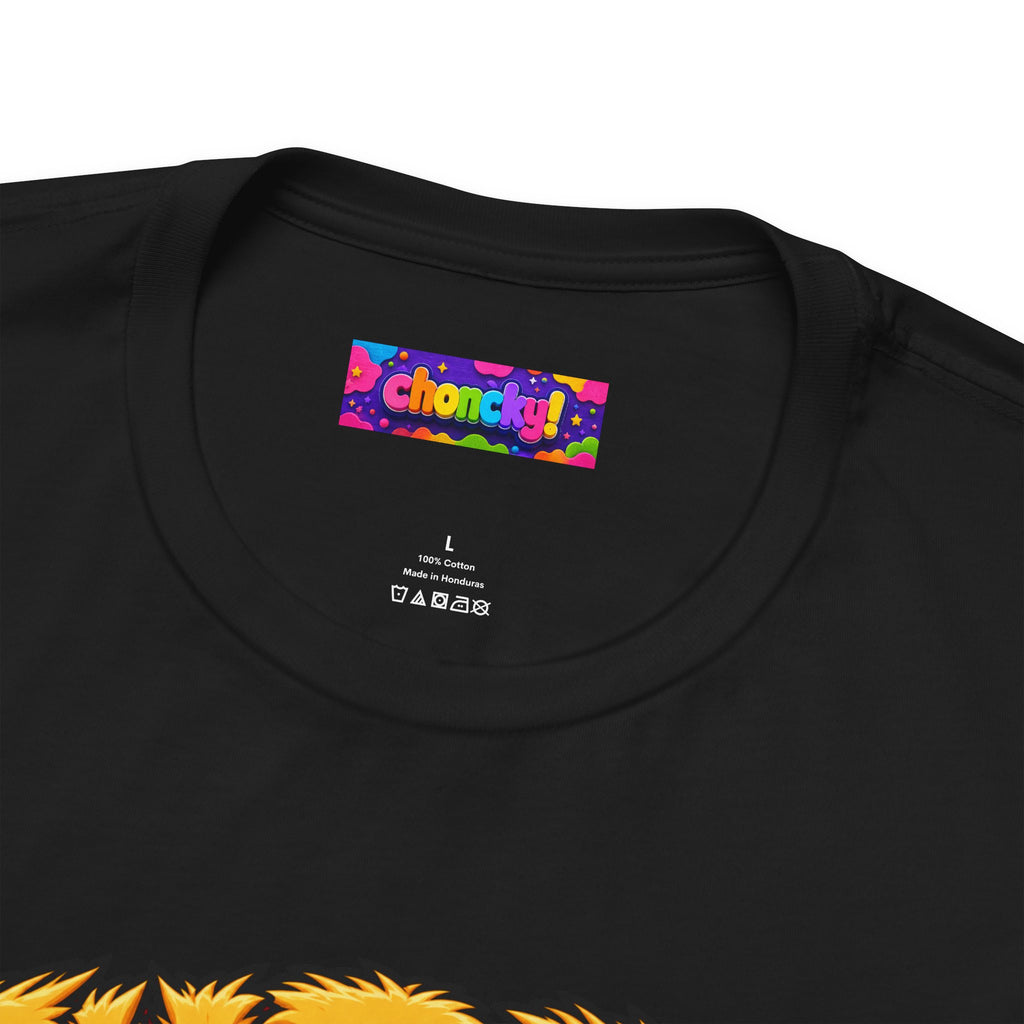 Furry Warrior vulpera fantasy MMO graphic T-shirt, close-up of the Choncky neck label.