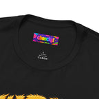 Furry Warrior vulpera fantasy MMO graphic T-shirt, close-up of the Choncky neck label.