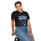 Commander's Favorite Shirt on the Citadel sci-fi graphic T-shirt, black shirt three-quarter view modeled by a person.