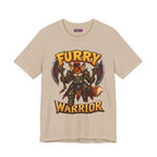 Furry Warrior vulpera fantasy MMO graphic T-shirt, sand shirt front view.