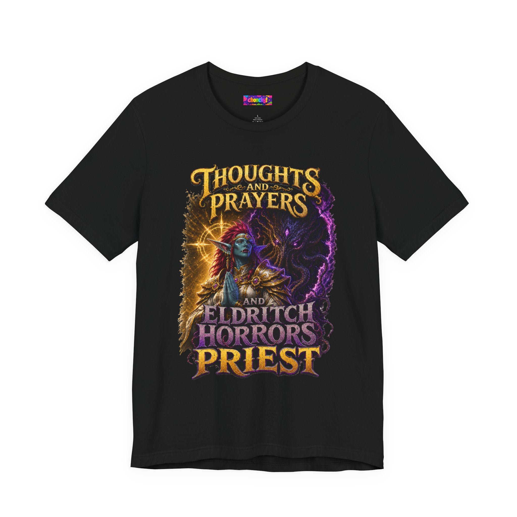 Thoughts, Prayers & Eldritch Horrors graphic T-shirt product mockup