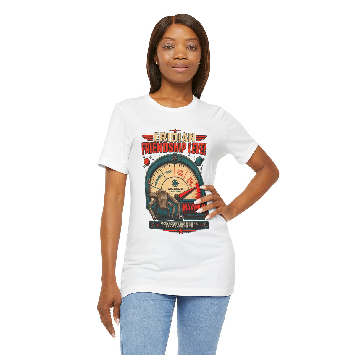 Eridian Friendship Level: Maximum graphic T-shirt product mockup