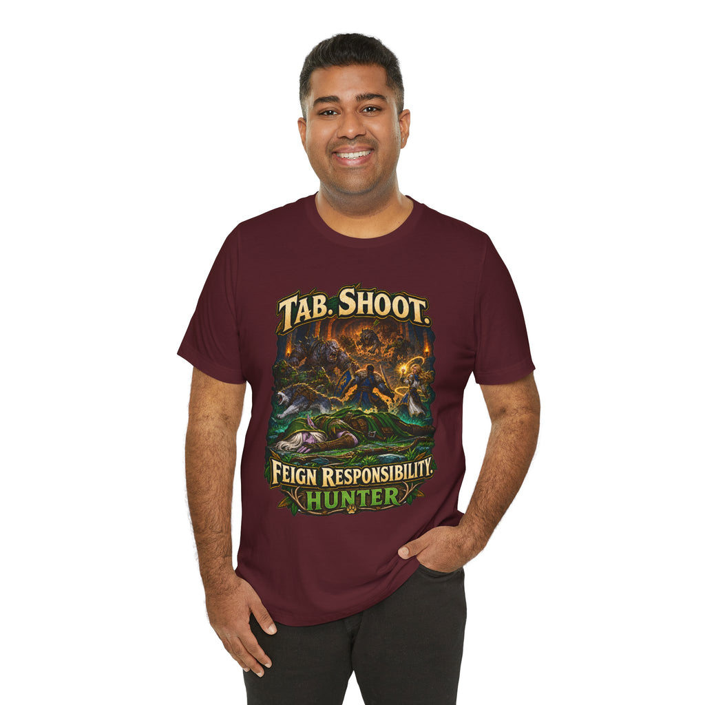 Feign Responsibility Hunter graphic T-shirt product mockup