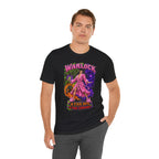 Warlock A-Tier DPS, S-Tier Comfort fantasy gamer T-shirt, black shirt front view modeled with one hand in a pocket.