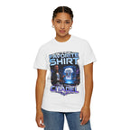 Commander's Favorite Shirt on the Citadel sci-fi graphic T-shirt, white shirt front view modeled with one hand in a pocket.