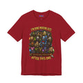 I'm Done Making Alts After This One fantasy MMO graphic T-shirt, red shirt front view.