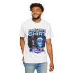 Commander's Favorite Shirt on the Citadel sci-fi graphic T-shirt, white shirt front view modeled in a casual stance.