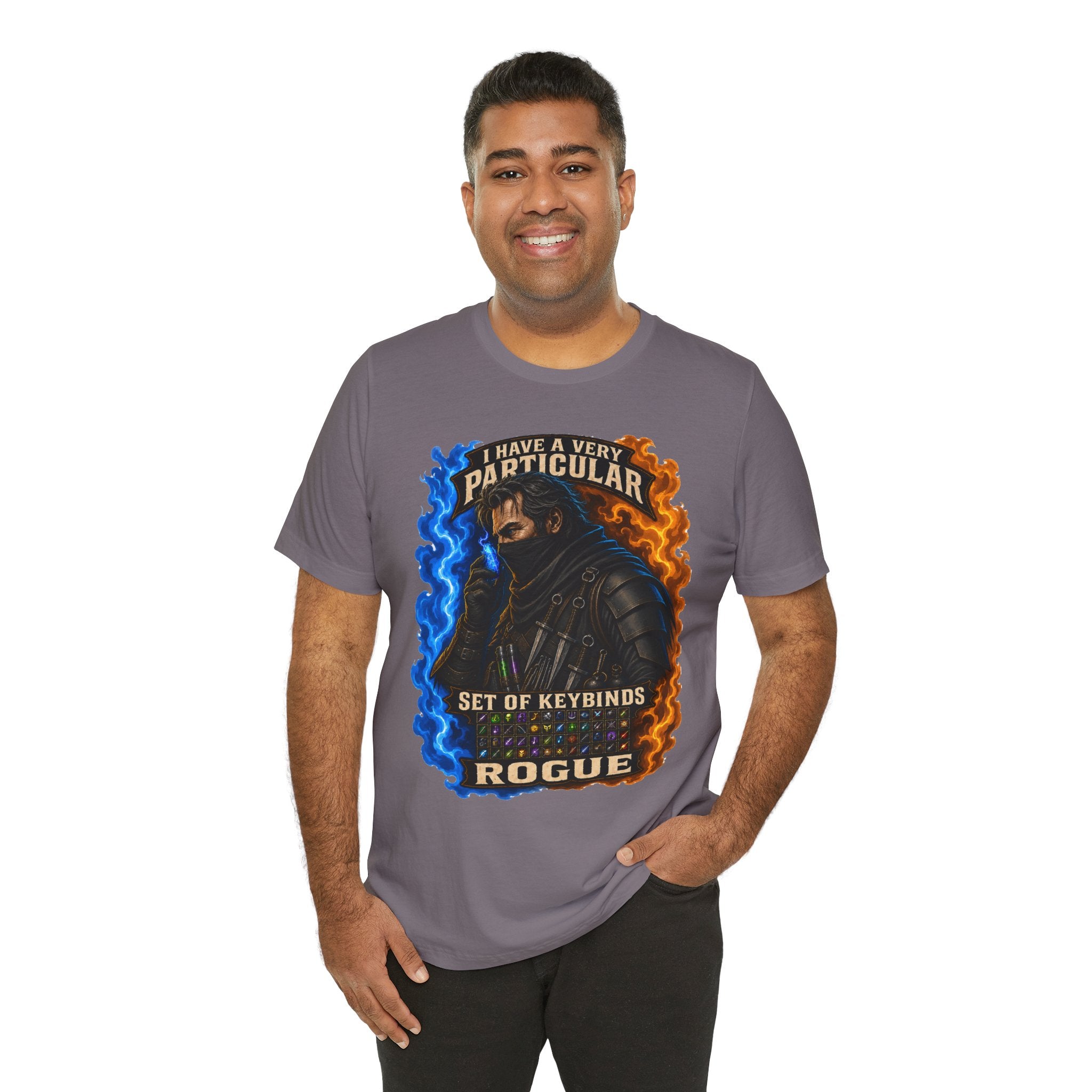 Particular Set of Keybinds Rogue graphic T-shirt product mockup