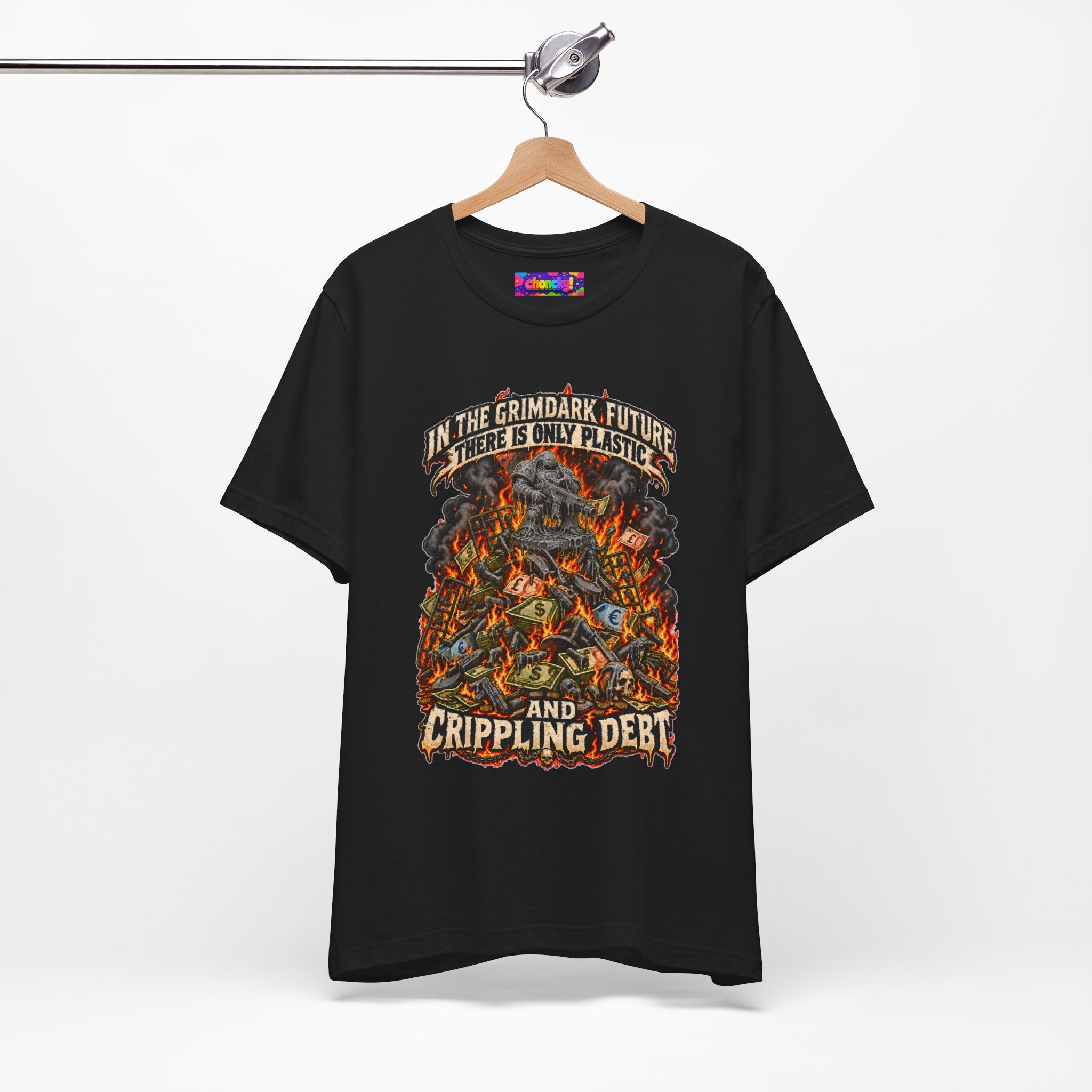 Only Plastic & Crippling Debt graphic T-shirt product mockup