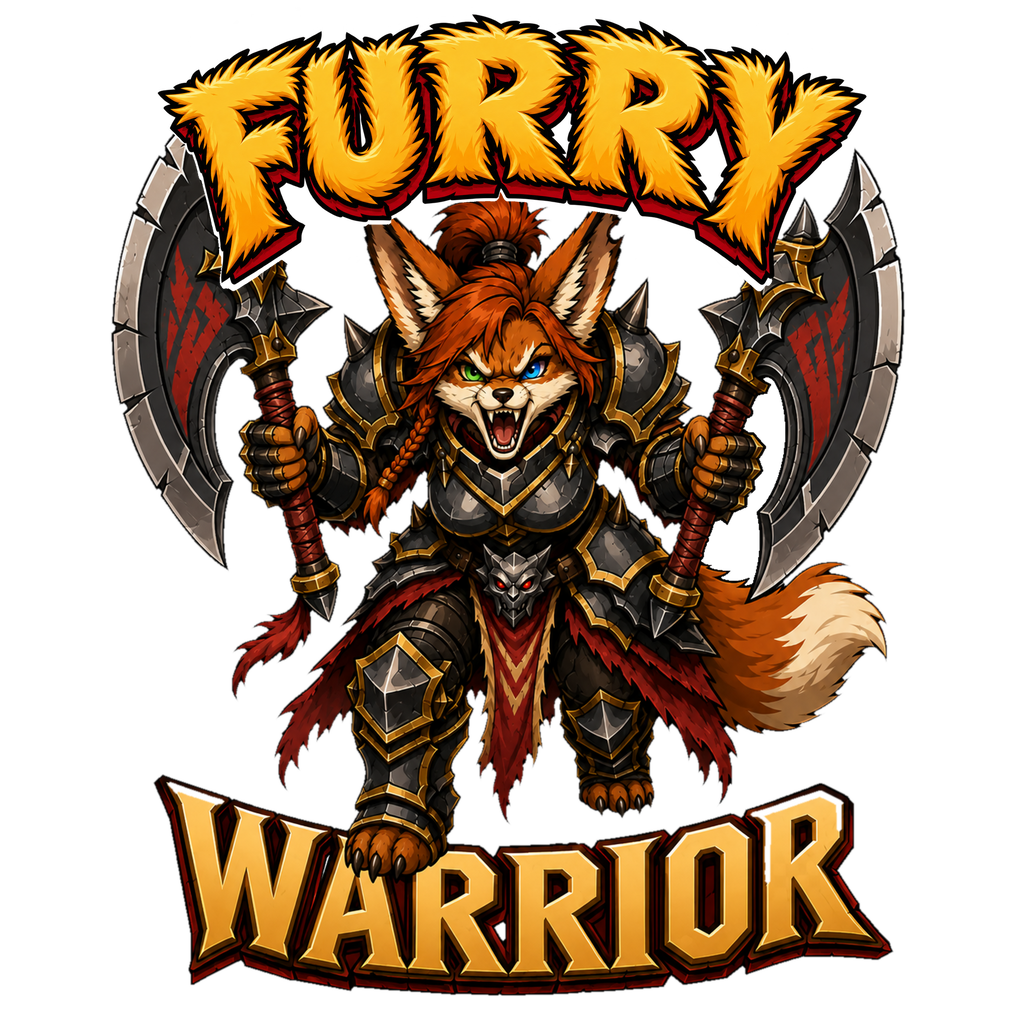 Furry Warrior artwork of an armored fox warrior wielding two axes.